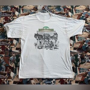 Vintage 90s Men’s White Down To Earth Wolves Shirt